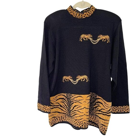 Cache Sweater Womens Size Small Vintage Tiger Chain Embellishment Knit Chenille - Picture 1 of 13